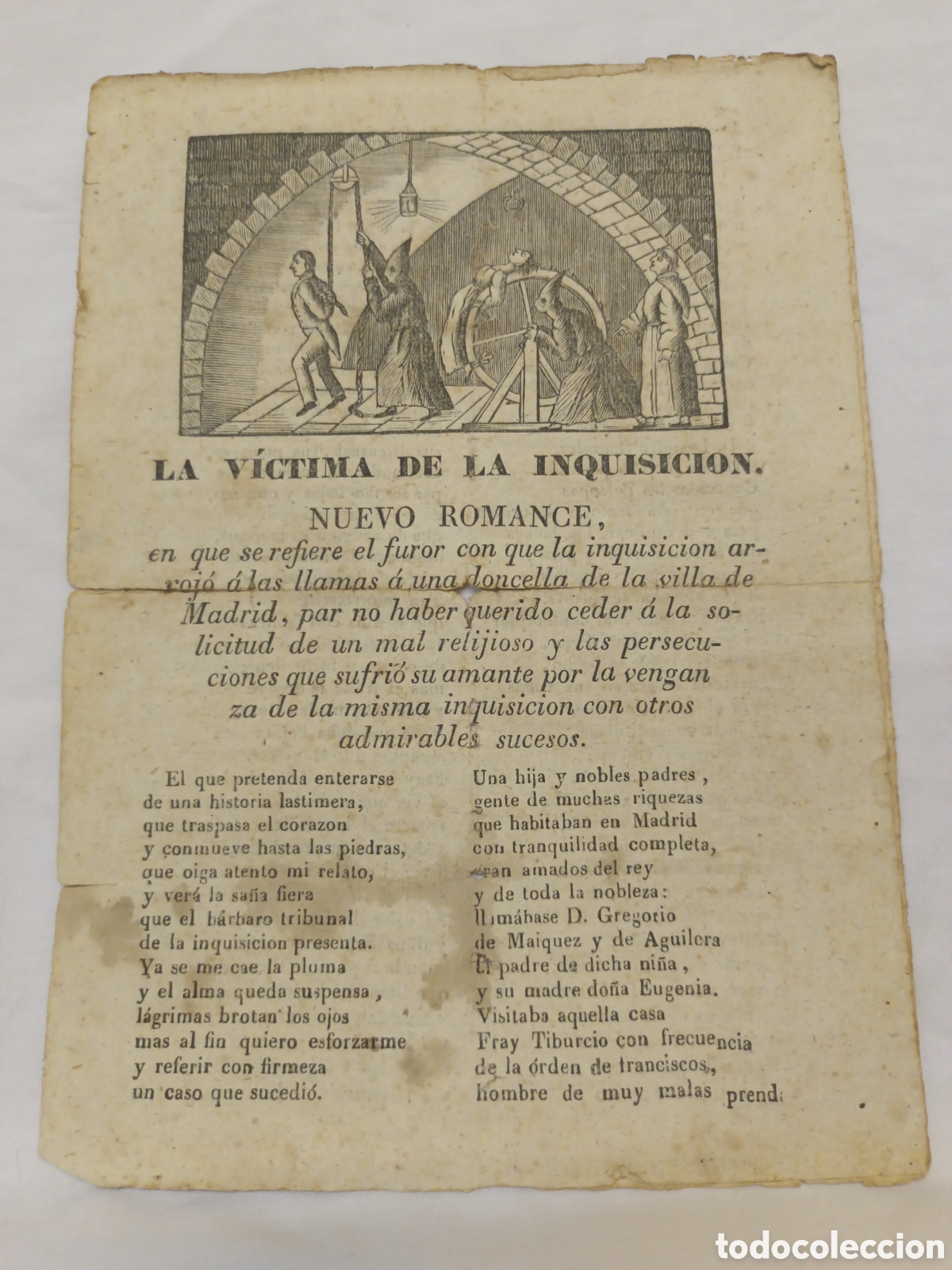 Coleccionismo: PLIEGO DE CORDEL - ROMANCE - LA V&Iacute;CTIMA DE LA INQUISICI&Oacute;N - NUEVO ROMANCE - MEDIADOS SIGLO XIX-16X22