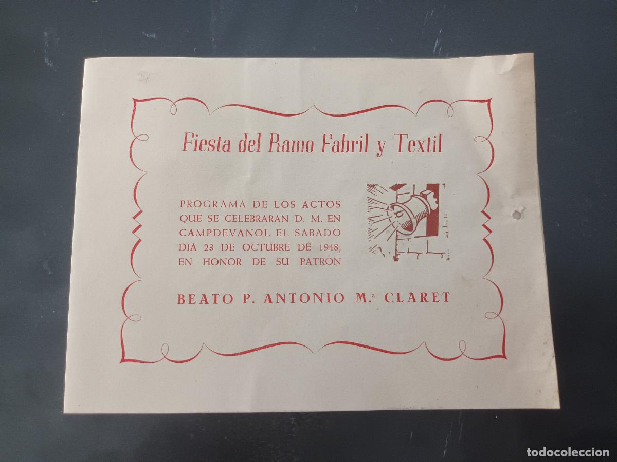 Coleccionismo: FIESTA DEL RAMO FABRIL Y TEXTIL CAMPDEVANOL 1948 Festa del Ram Cooperativa Futbol Hilados y Tejidos