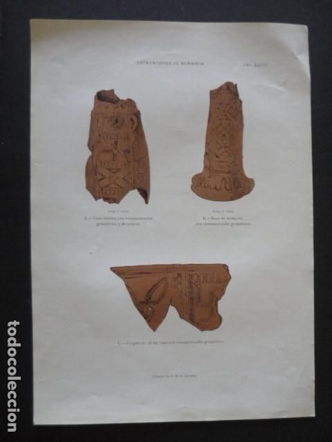 Sammelleidenschaft Papier: NUMANCIA SORIA EXCAVACIONES OBJETOS ENCONTRADOS LAMINA CROMOLITOGRAFICA 23 X 33 CM