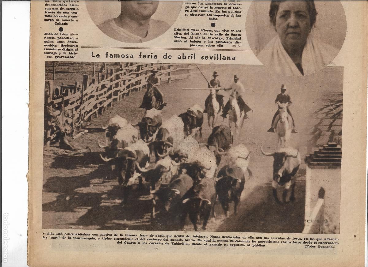 Coleccionismo: A&Ntilde;O 1933 RECORTE PRENSA FERIA DE ABRIL DE SEVILLA CORRIDAS TOROS ENCIERRO DEL GANADO