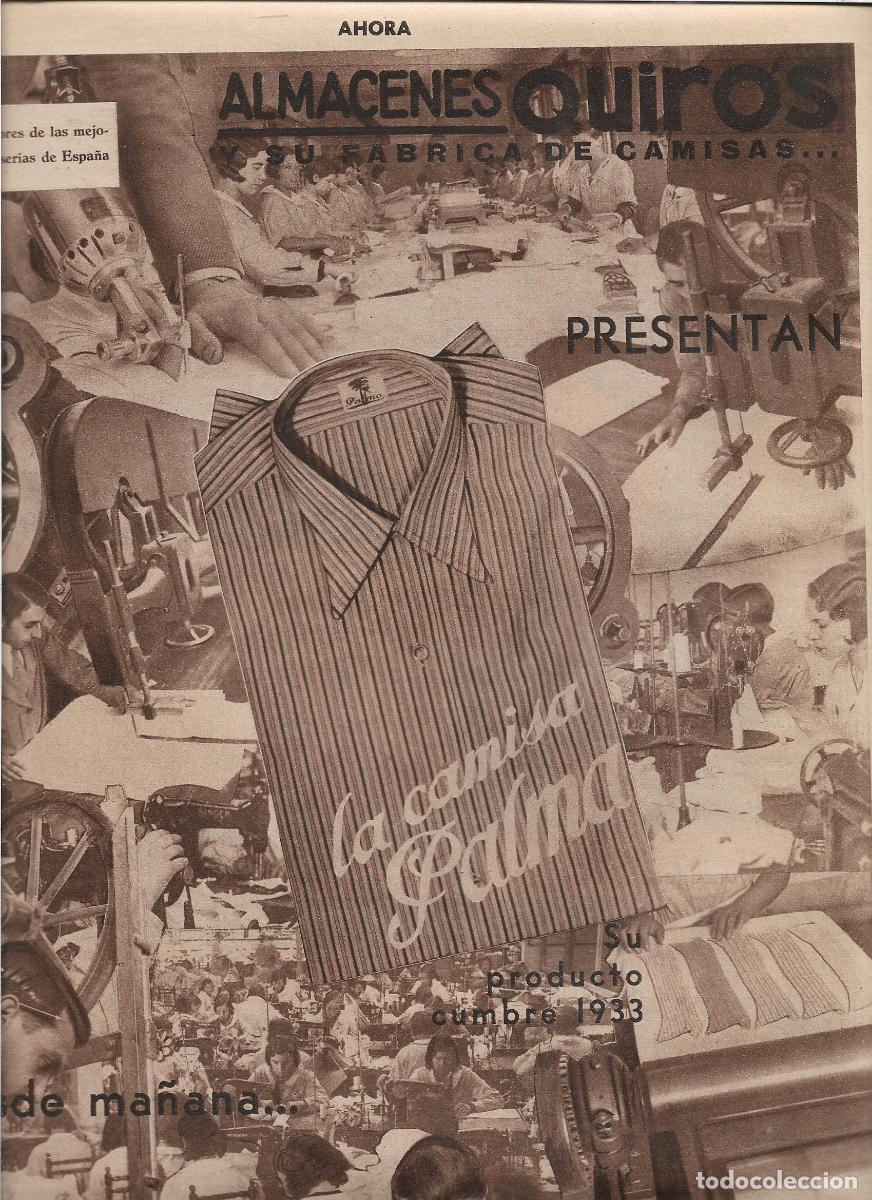Coleccionismo: A&Ntilde;O 1933 RECORTE PRENSA PUBLICIDAD ALMACENES QUIROS FABRICA CAMISAS CAMISA PALMA MODA
