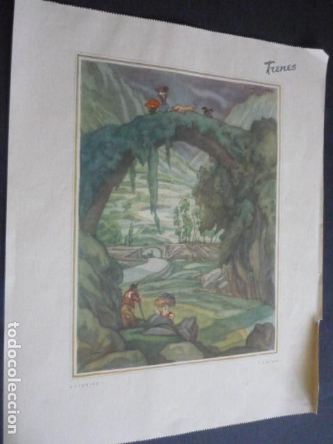 Coleccionismo: CANGAS DE ONIS ASTURIAS SAENZ DE TEJADA ILUSTRADOR CROMOLITOGRAFIA LAMINA HOJA CALENDARIO 25 X 30 CM