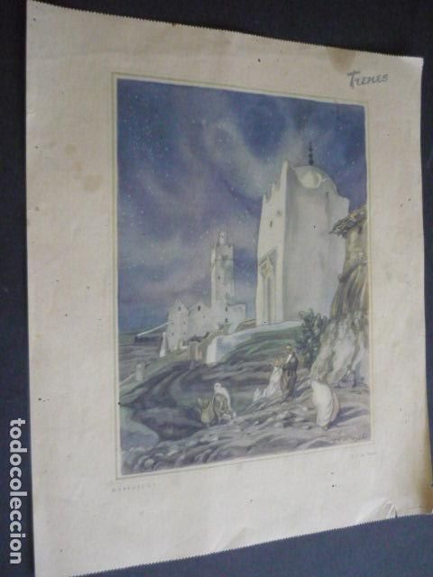 Sammelleidenschaft Papier: MARRUECOS SAENZ DE TEJADA ILUSTRADOR CROMOLITOGRAFIA LAMINA HOJA CALENDARIO 25 X 30 CM