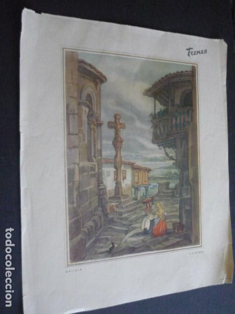 Coleccionismo: COMBARRO PONTEVEDRA SAENZ DE TEJADA ILUSTRADOR CROMOLITOGRAFIA LAMINA HOJA CALENDARIO 25 X 30 CM
