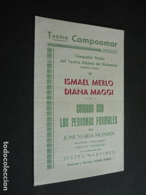 Coleccionismo: TEATRO CAMPOAMOR OVIEDO ISMAEL MERLO DIANA MAGGI PROGRAMA CUIDADO CON LAS PERSONAS FORMALES