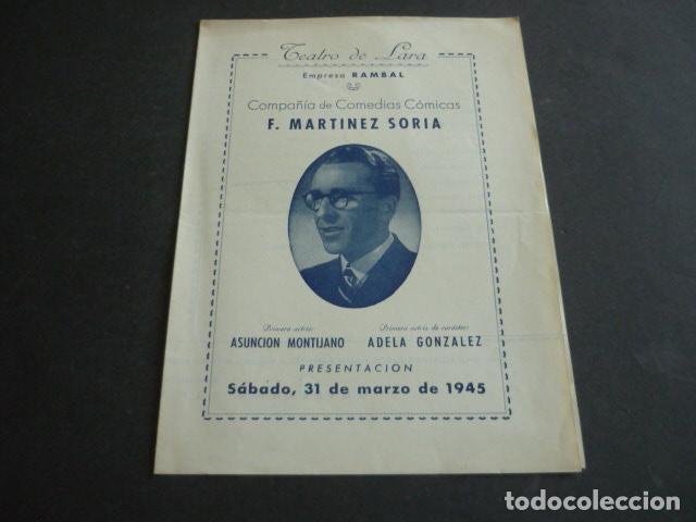 Coleccionismo: TEATRO DE LARA MADRID COMPA&Ntilde;IA COMEDIAS COMICAS PACO MARTINEZ SORIA PROGRAMA 1945