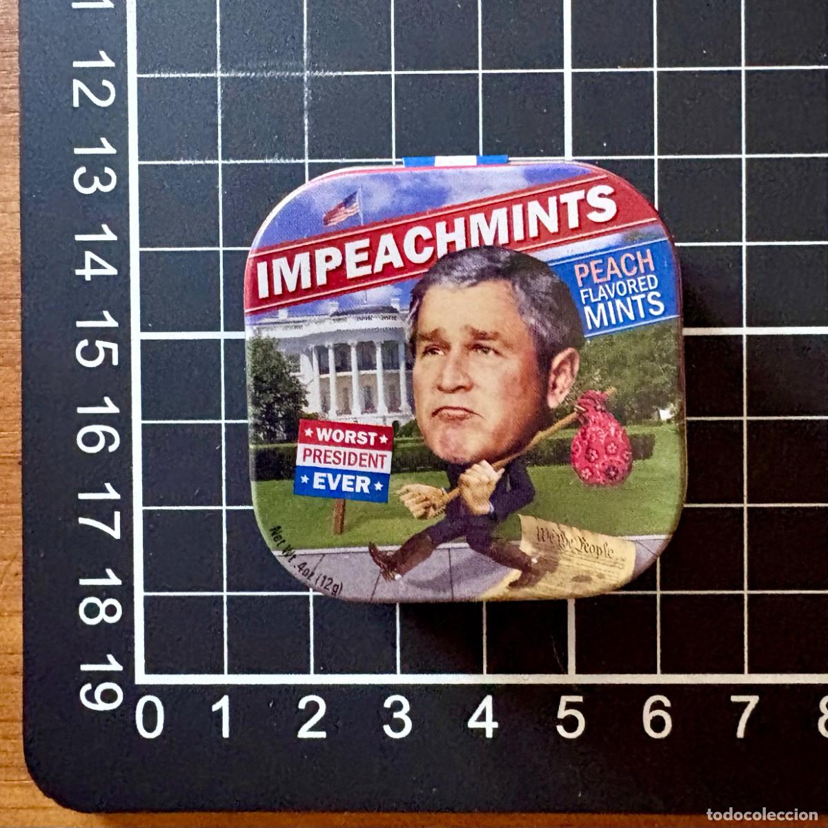 Coleccionismo: PEQUE&Ntilde;A CAJA DE METAL TIPO PASTILLERO MINTS DE BUSH PRESIDENT EEUU