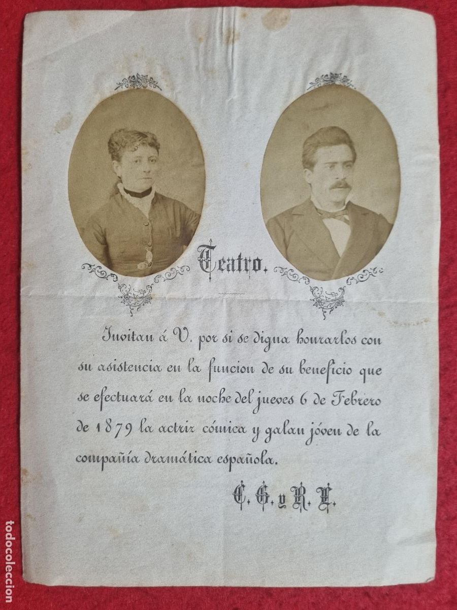 Coleccionismo: MUY ANTIGUO PROGRAMA TEATRO 1879 FOTOS ACTORES CARMEN GARCIA RAMON LEAL ALBUMINA ORIGINAL KF1