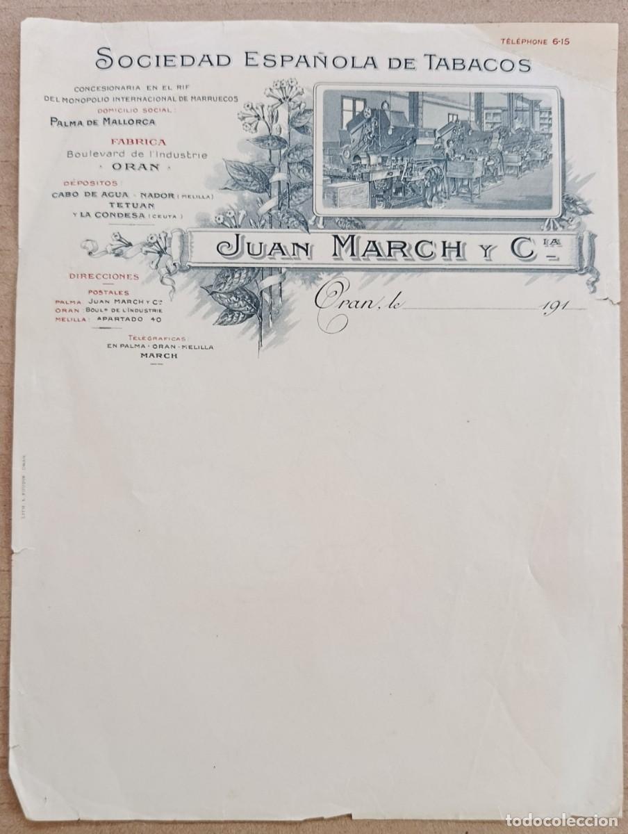 Coleccionismo: JUAN MARCH Y CIA. SOCIEDAD ESPA&Ntilde;OLA DE TABACOS. PALMA DE MALLORCA / OR&Aacute;N/ NADOR