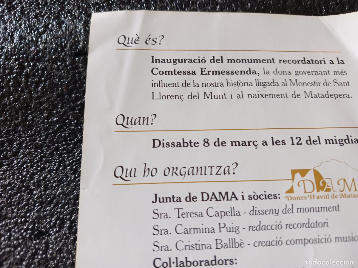Coleccionismo: programa de inauguracion del monumento a la comtessa ermessenda, matadepera 2014 - Foto 2