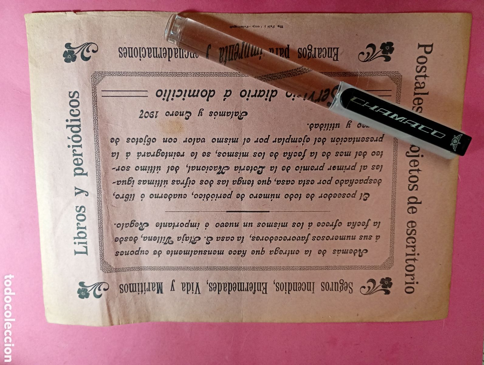 Coleccionismo: ANTIGUO PASQU&Ccedil;IN PUBLICIDAD 1907 LIBROS Y PERI&Oacute;DICOS, OBJETOS ECRITORIO Y SEGUROS VIDA ENFERMEDAD