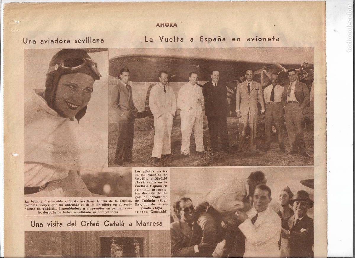 Coleccionismo: A&Ntilde;O 1933 RECORTE PRENS AVIACION GLORIA DE LA CUESTA AVIADORA SEVILLA TITULO PILOTO AERODROMO TABLADA