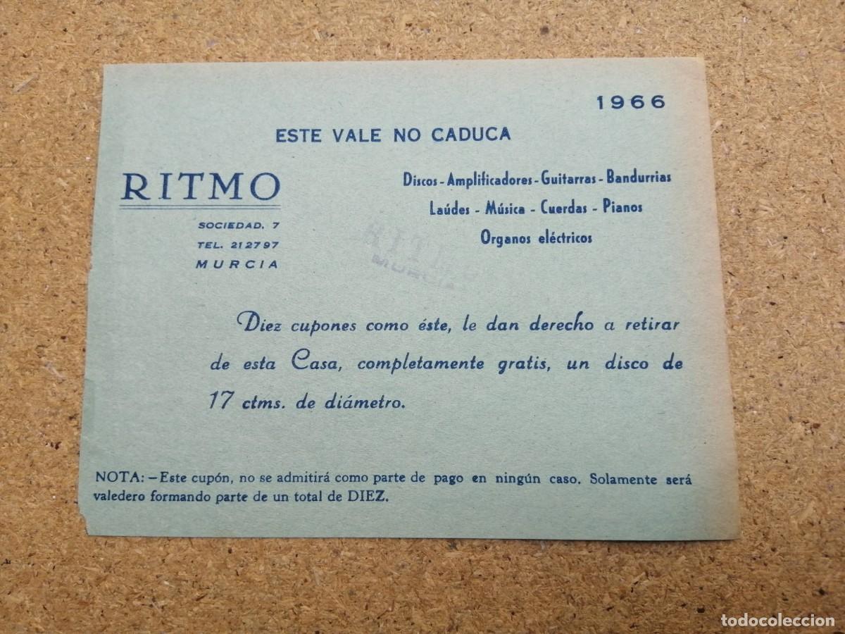Coleccionismo: VALE RECIBO EMITIDO POR DISCOS RITMO, MURCIA, 1966