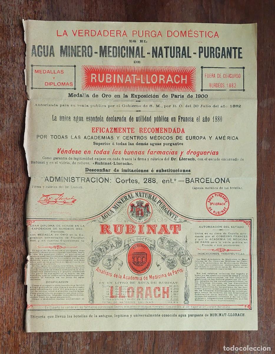 Coleccionismo: AGUA PURGANTE RUBINAT LLORACH PUBLICIDAD c.1900