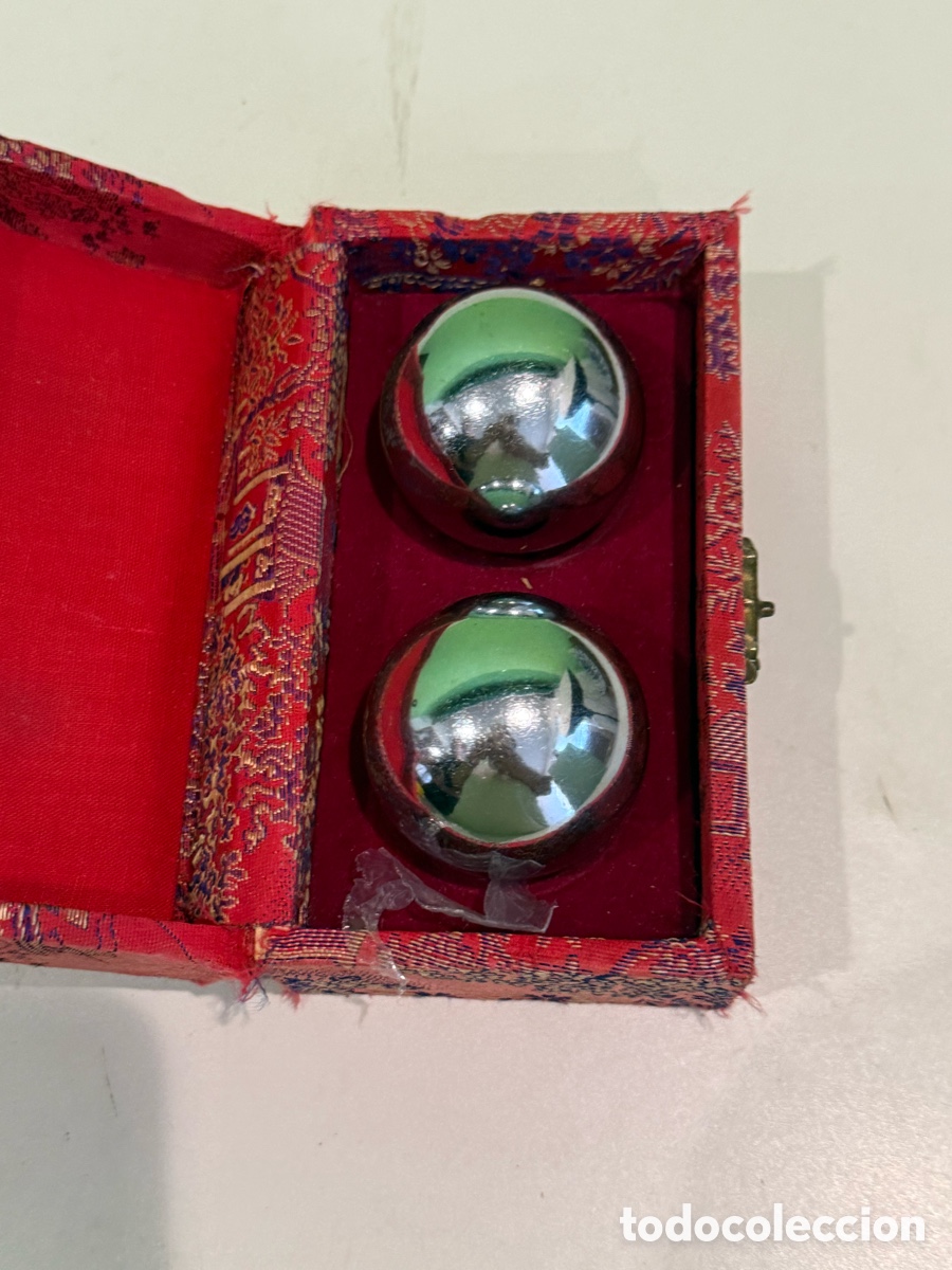 Coleccionismo: Bolas Chinas Baoding Antiguas de Acero Cromado con Estuche Original - Foto 8