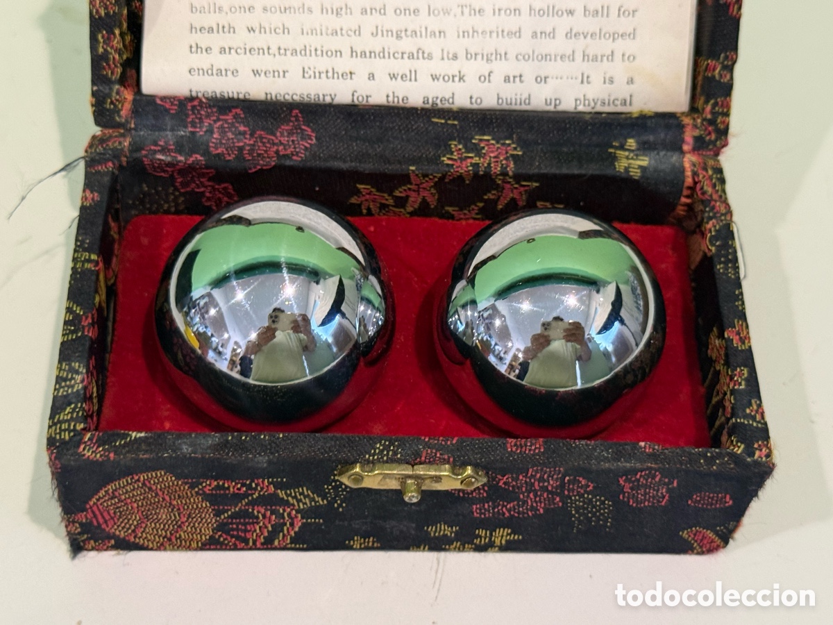 Coleccionismo: Bolas Chinas Baoding de Acero Cromado con Estuche y Folleto Original - Foto 3