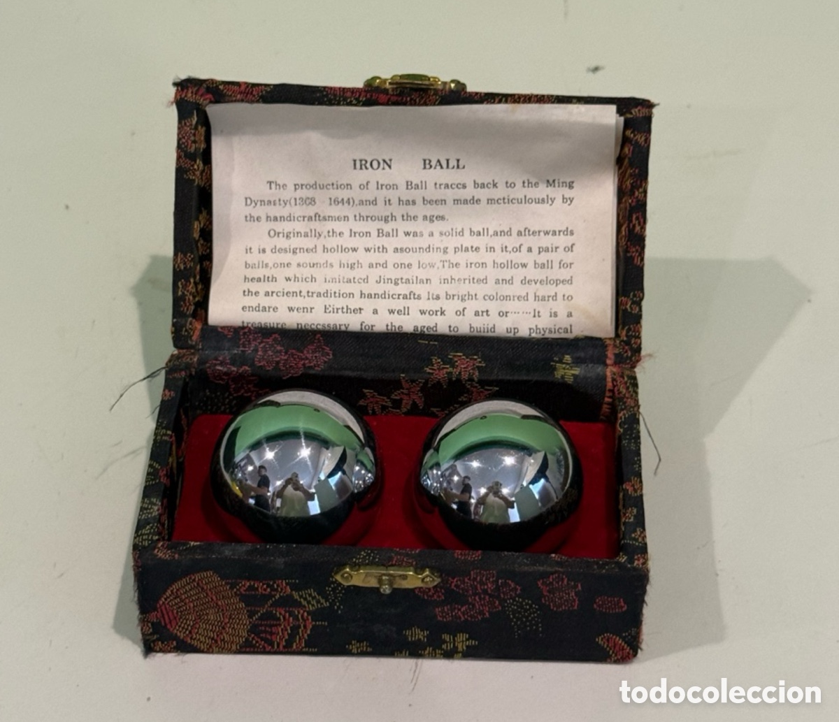 Colecionismo: Bolas Chinas Baoding de Acero Cromado con Estuche y Folleto Original