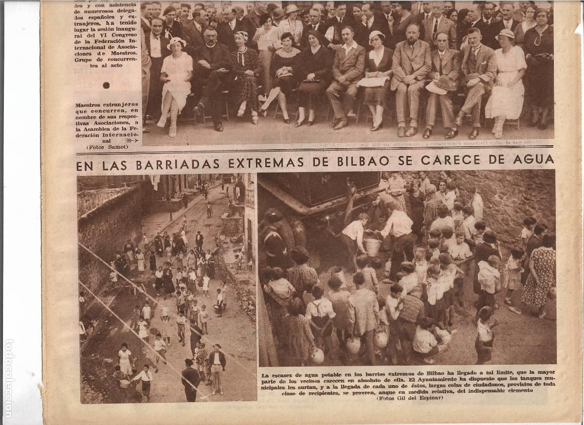 Coleccionismo: A&Ntilde;O 1933 RECORTE PRENSA ESCASEZ DE AGUA POTABLE EN BARRIOS EXTREMOS DE BILBAO TANQUES MUNICIPALES