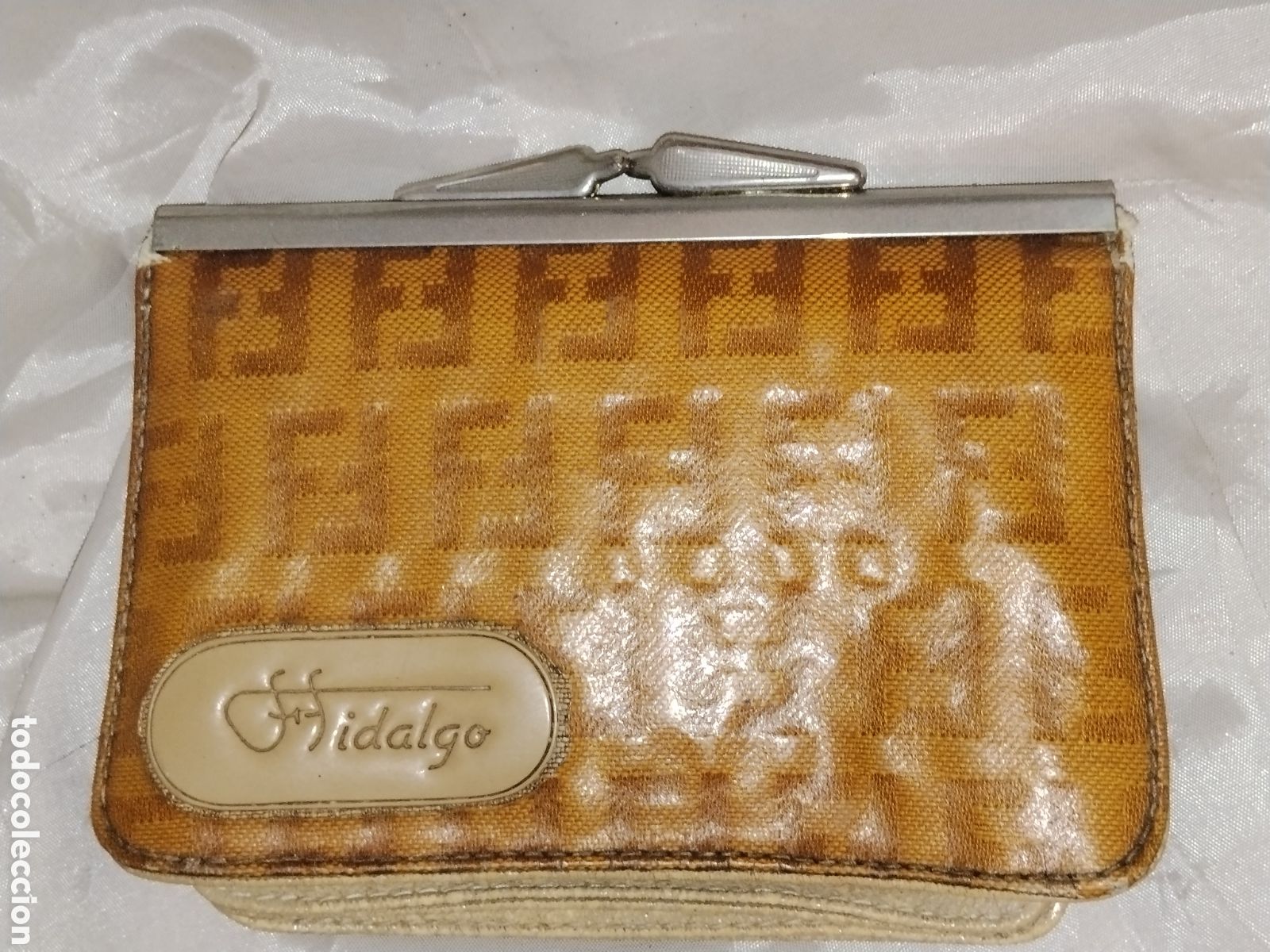 Coleccionismo: Antigua cartera / billetera de piel grabada Hidalgo Monograma Vintage a&ntilde;os 70/80