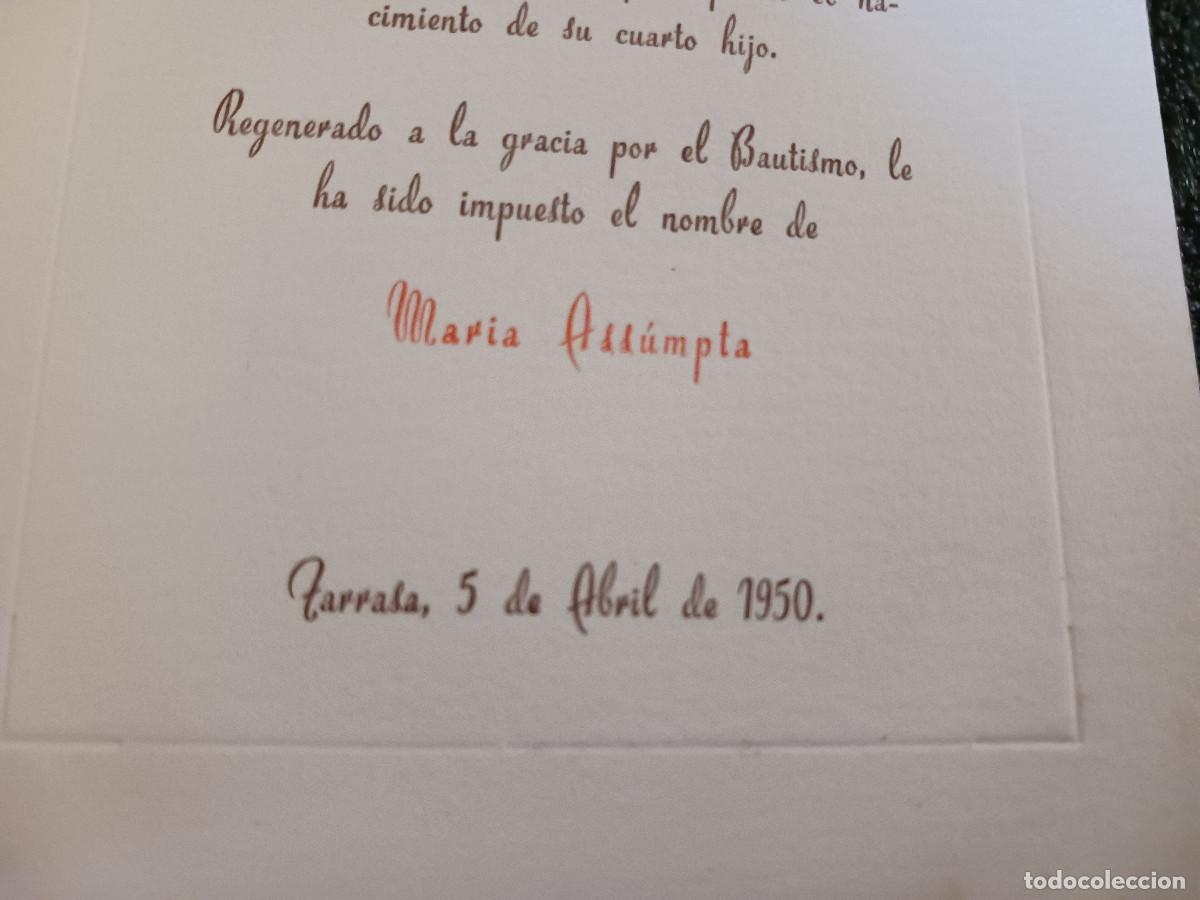 Coleccionismo: comunicacio de neiximent, tarrasa 1950, il. castany - Foto 2