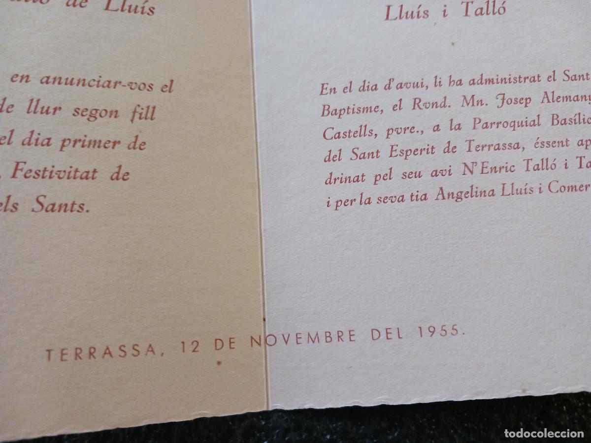 Coleccionismo: comunicacio de baptisme, a la basilica del sant esperit de terrassa 1952 - Foto 2