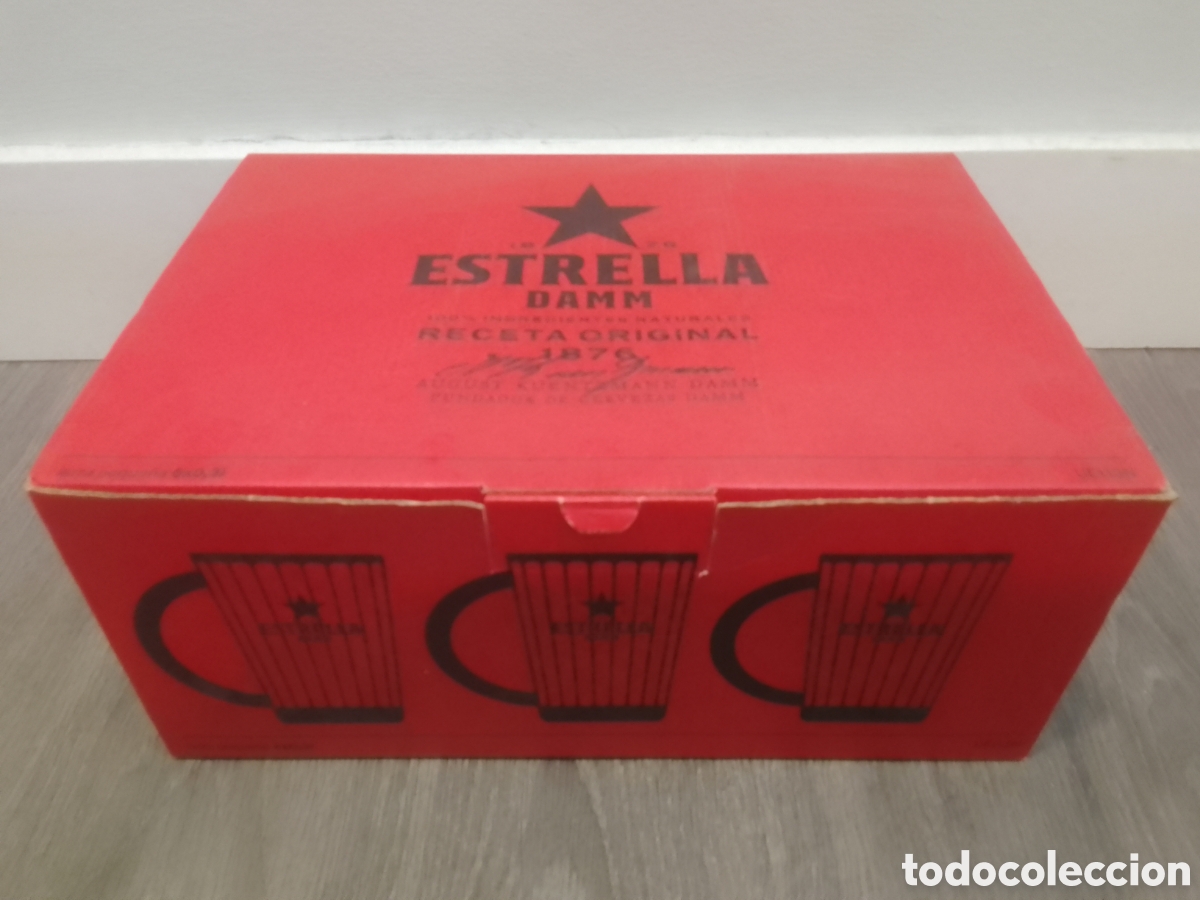 Coleccionismo: Caja con seis vasos cerveza ESTRELLA DAMM 0,3l.