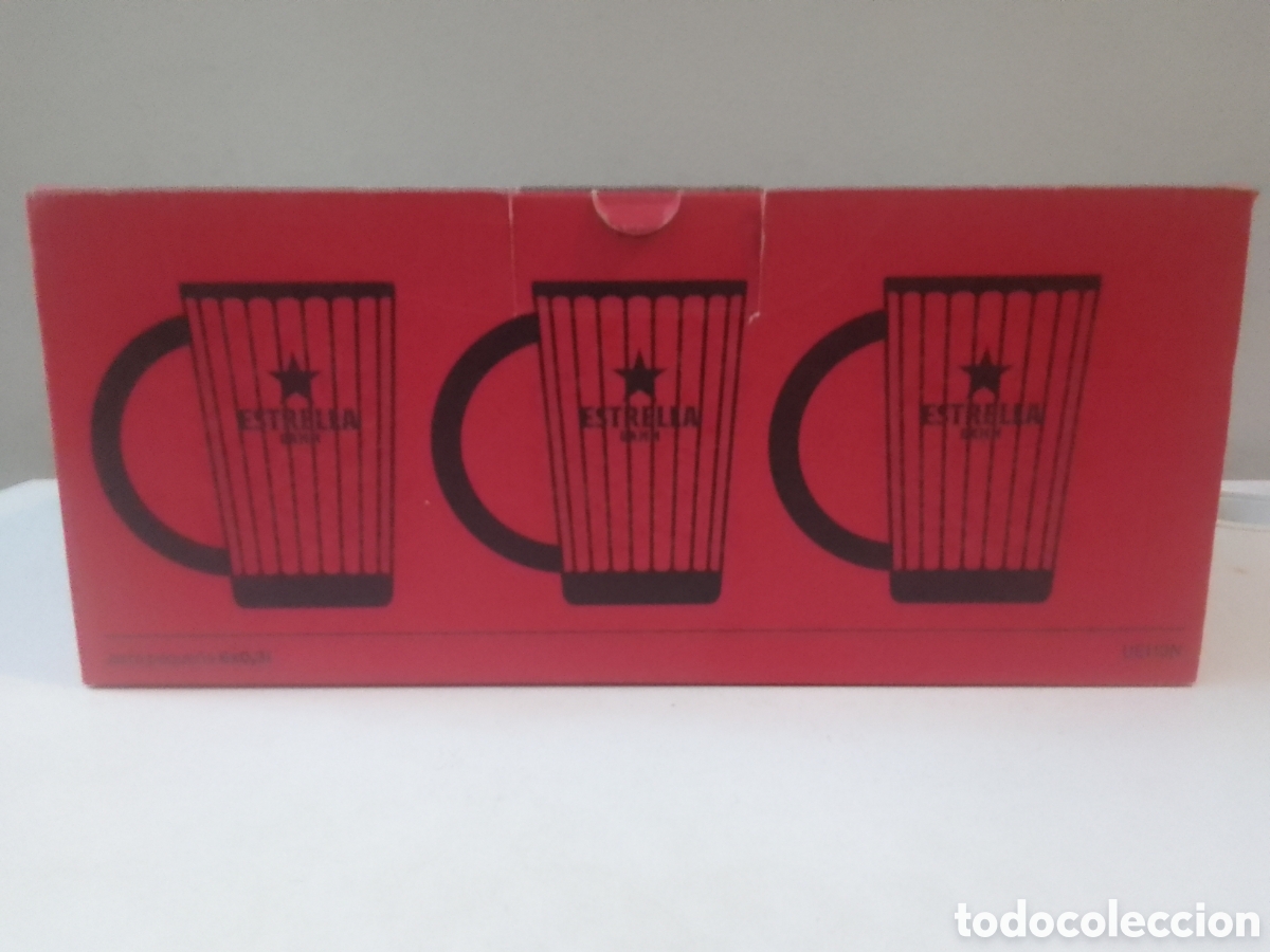 Coleccionismo: Caja con seis jarras cerveza ESTRELLA DAMM 0,3l.