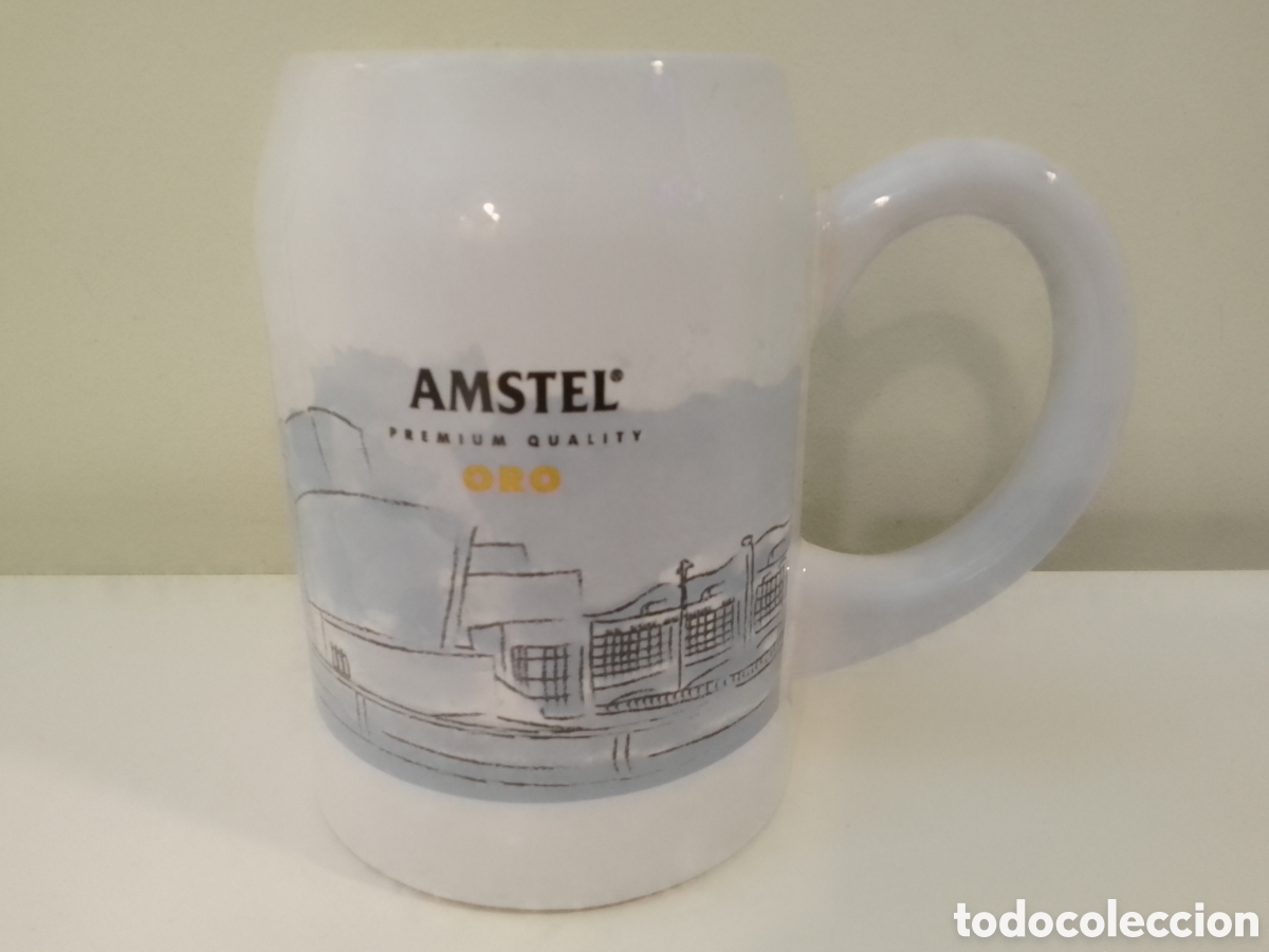 Coleccionismo: Jarra cerveza AMSTEL PREMIUM QUALITY ORO Museo Guggenheim Bilbao.