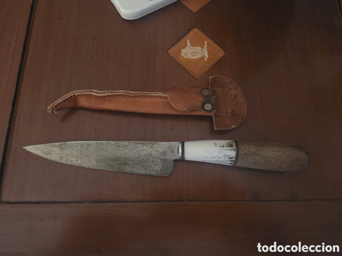 Coleccionismo: Antiguo cuchillo artesanal funda cuero