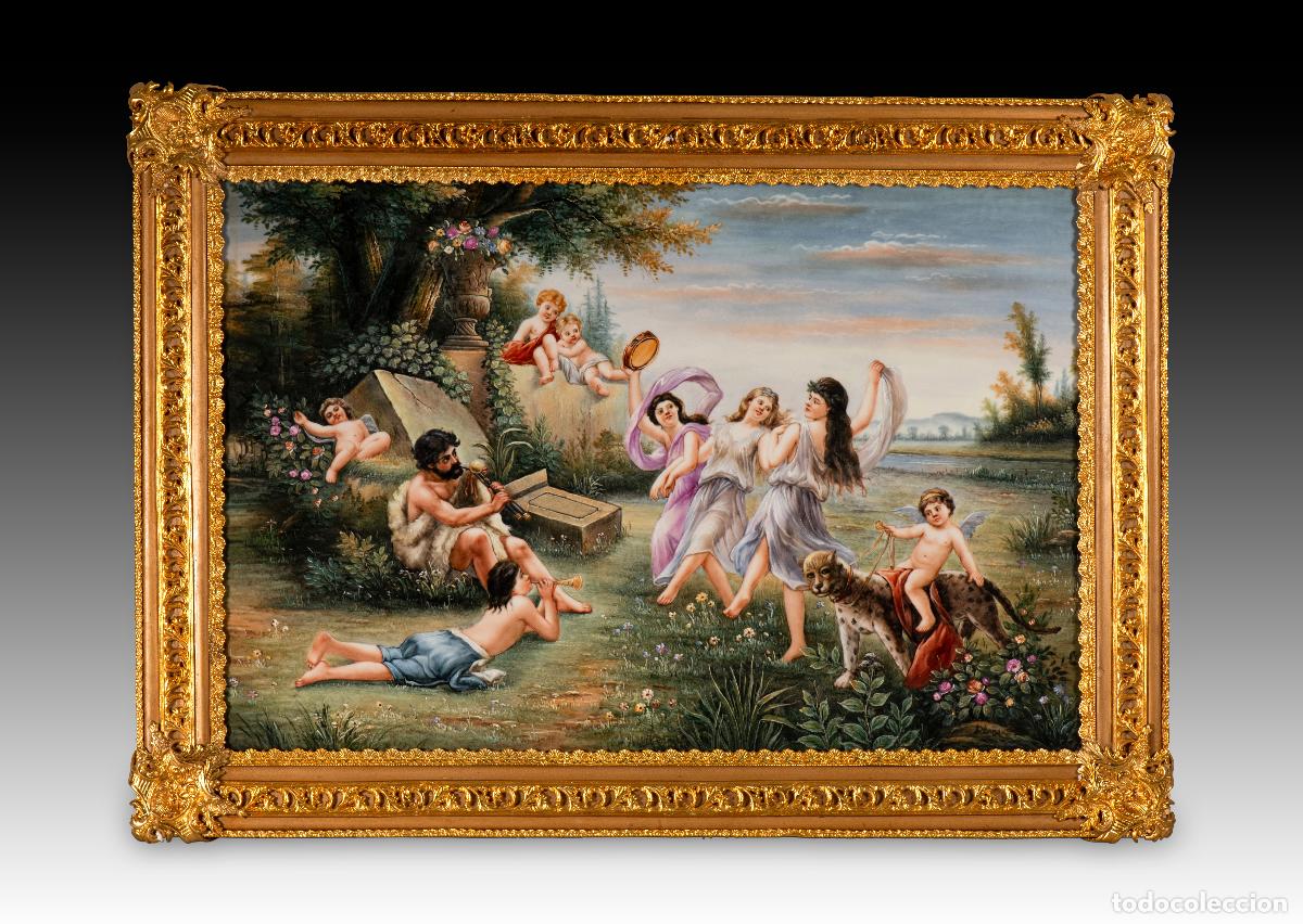 Coleccionismo: Alegor&iacute;a de la m&uacute;sica. &Oacute;leo sobre porcelana enmarcado. Siglo XX.