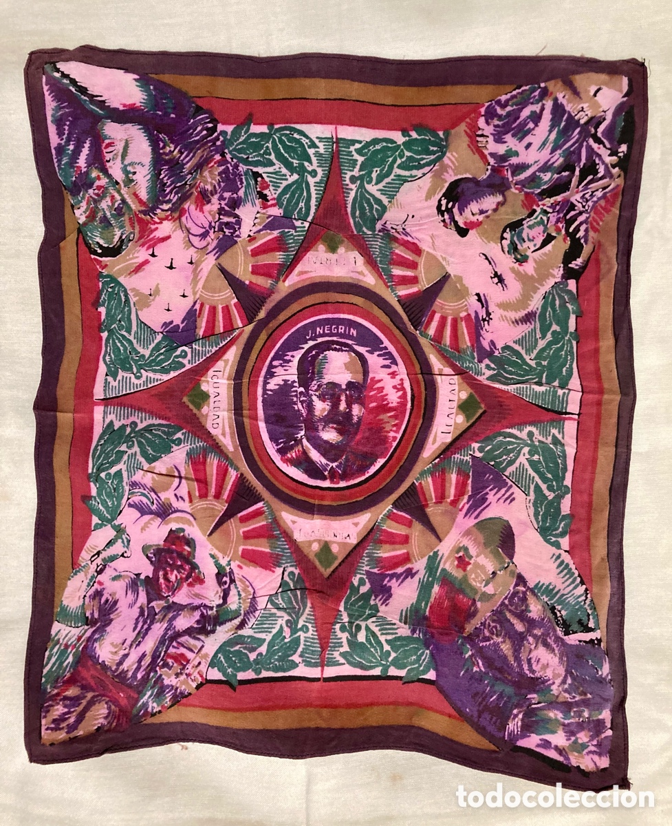 Coleccionismo: Antique Spanish Civil War Handkerchief &ndash; Juan Negr&iacute;n &ndash; Spanish Republic