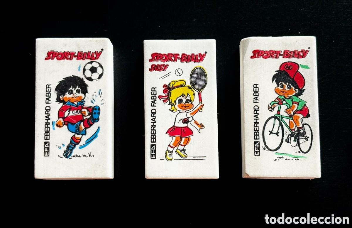 Coleccionismo: Lote 3 GOMAS DE BORRAR SPORT BILLY EBERHARD FABER f&uacute;tbol ciclismo a&ntilde;os 70/80 NUEVAS antiguas eraser