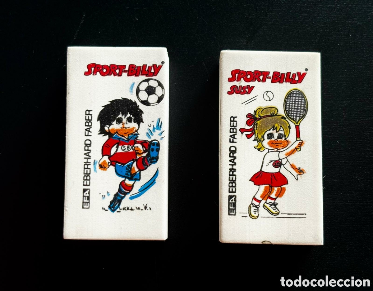 Coleccionismo: Lote 2 GOMAS DE BORRAR SPORT BILLY EBERHARD FABER f&uacute;tbol ciclismo a&ntilde;os 70/80 NUEVAS antiguas eraser