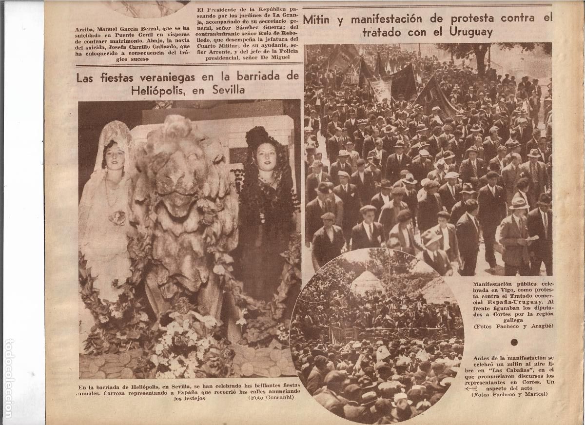 Coleccionismo: A&Ntilde;O 1933 RECORTE PRENSA FIESTAS VERANO BARRIADA DE HELIOPOLIS EN SEVILLA CARROZAS