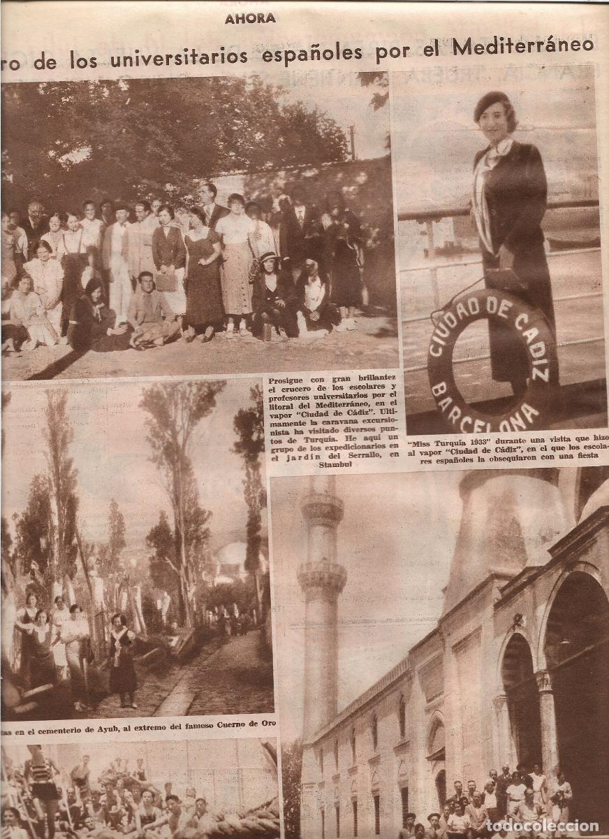 Coleccionismo: A&Ntilde;O 1933 RECORTE PRENSA CRUCERO MEDITERRANEO ESTUDIANTES UNIVERSITARIOS ESPA&Ntilde;OLES CIUDAD DE CADIZ