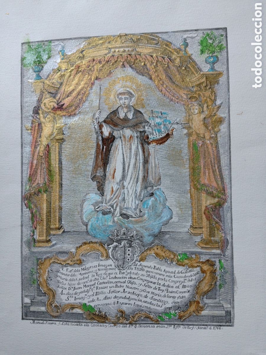 Coleccionismo: San Telmo de Tuy. L&aacute;mina grabada y coloreada.