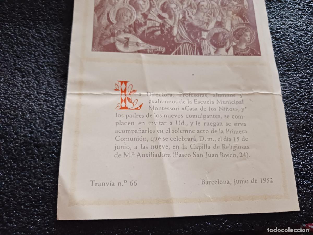 Coleccionismo: diptico, COMUNION COLECTIVA. ESCOLA MONTESORI, tranvia n&ordm; 66, BARCELONA 1952