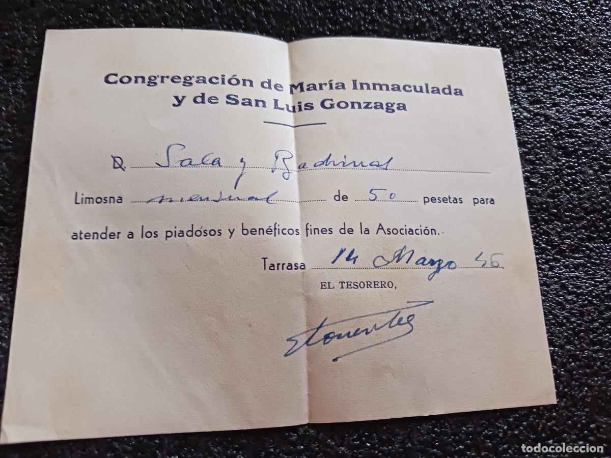 Sammelleidenschaft Papier: limosna a la congregacion de maria inmaculada y de san luis de gonzaga, tarrasa 1946