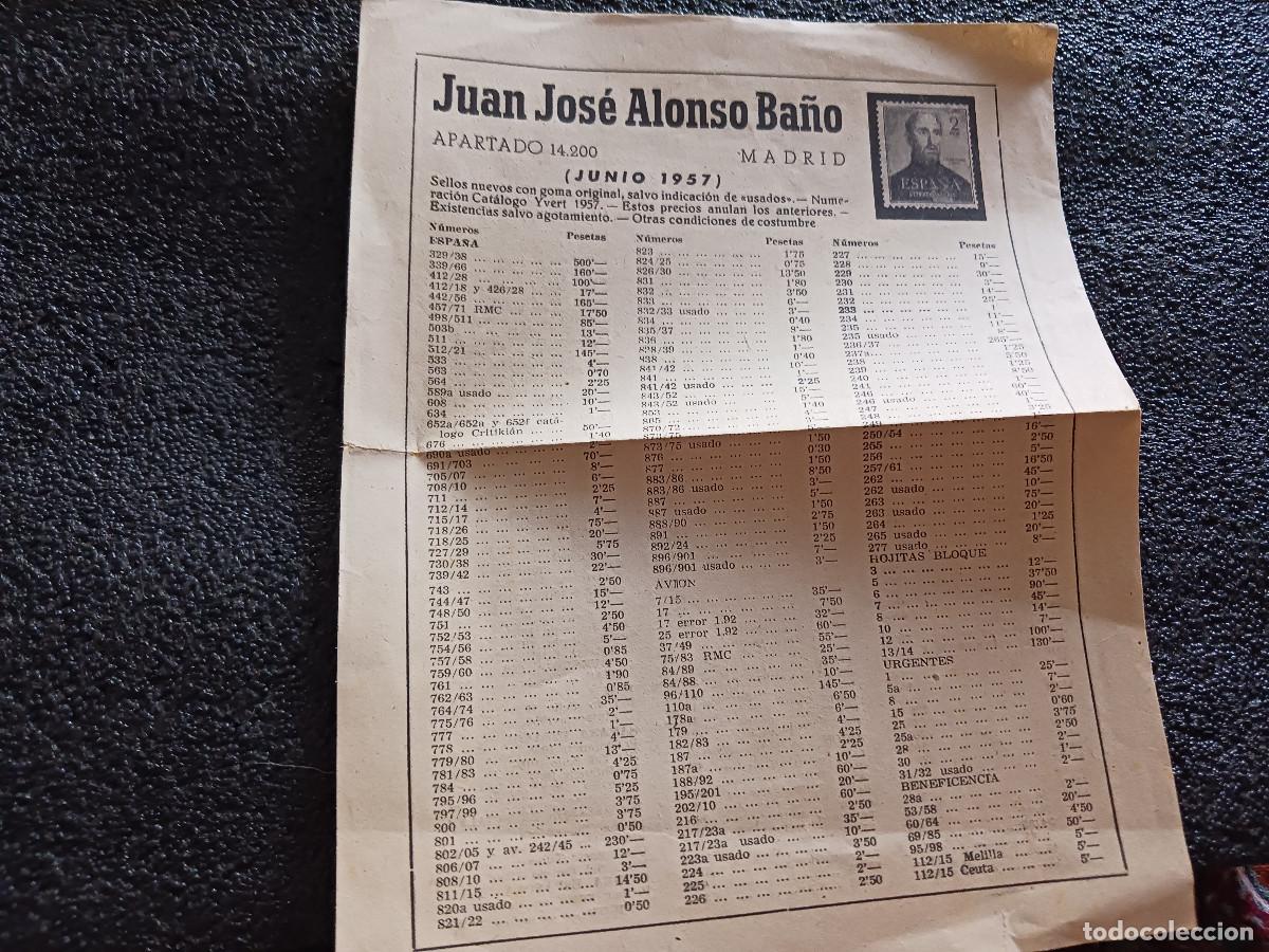 Coleccionismo: juan jose alonso ba&ntilde;o, lista de precios sellos de espa&ntilde;a madrid 1957
