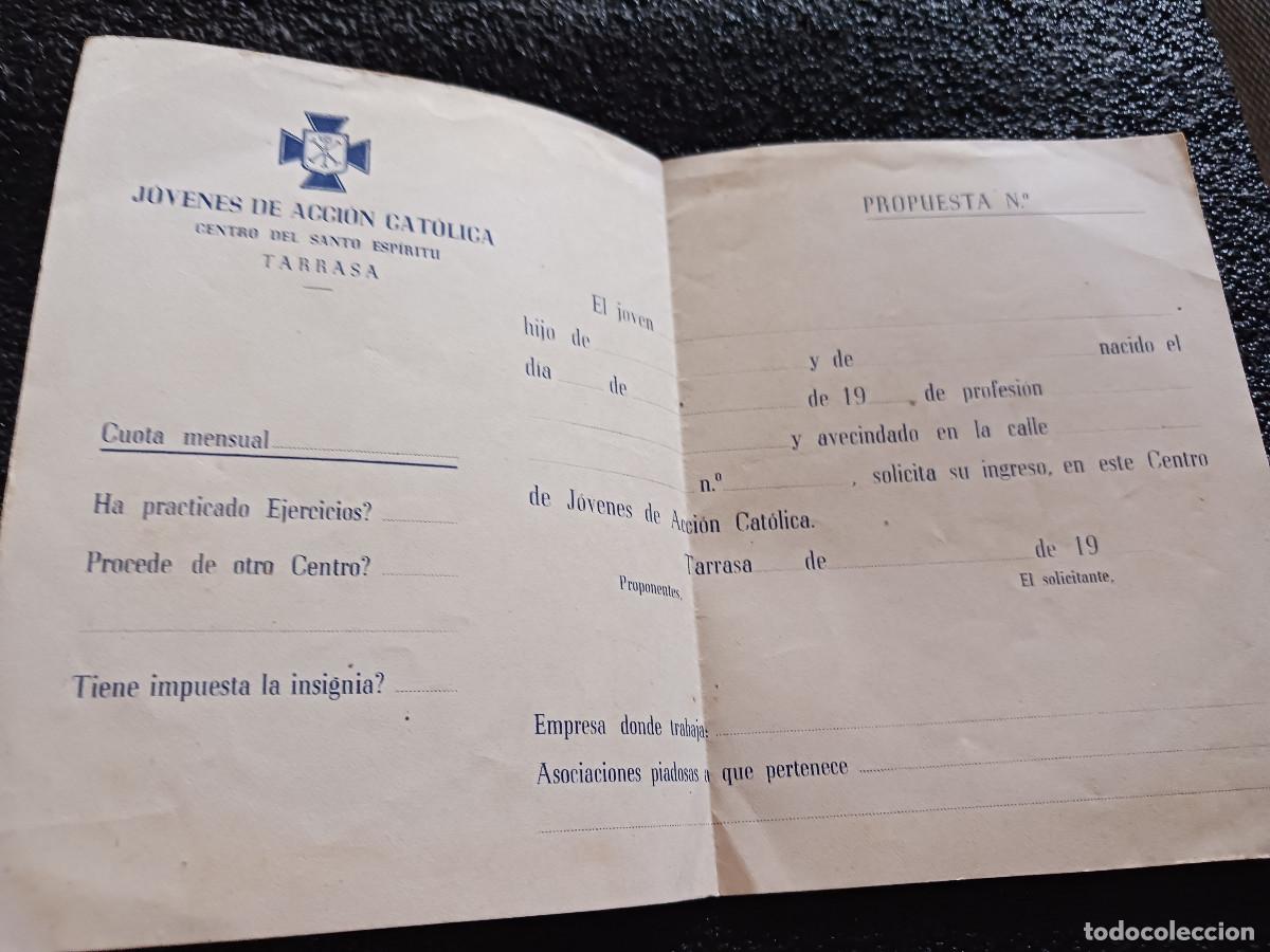 Coleccionismo: propuesta de ingreso (sin rellenar) jovenes de accion catolica, centro del santo espiritu, tarrasa