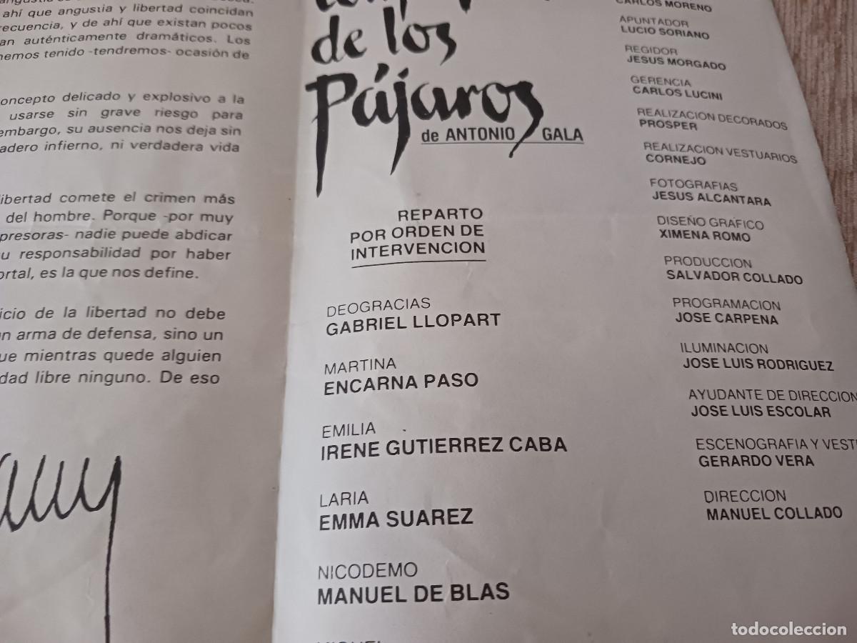 Coleccionismo: programa dip., el cementerio de los pajaros, teatro de la comedia, irene gutierrez caba, emma suarez - Foto 2