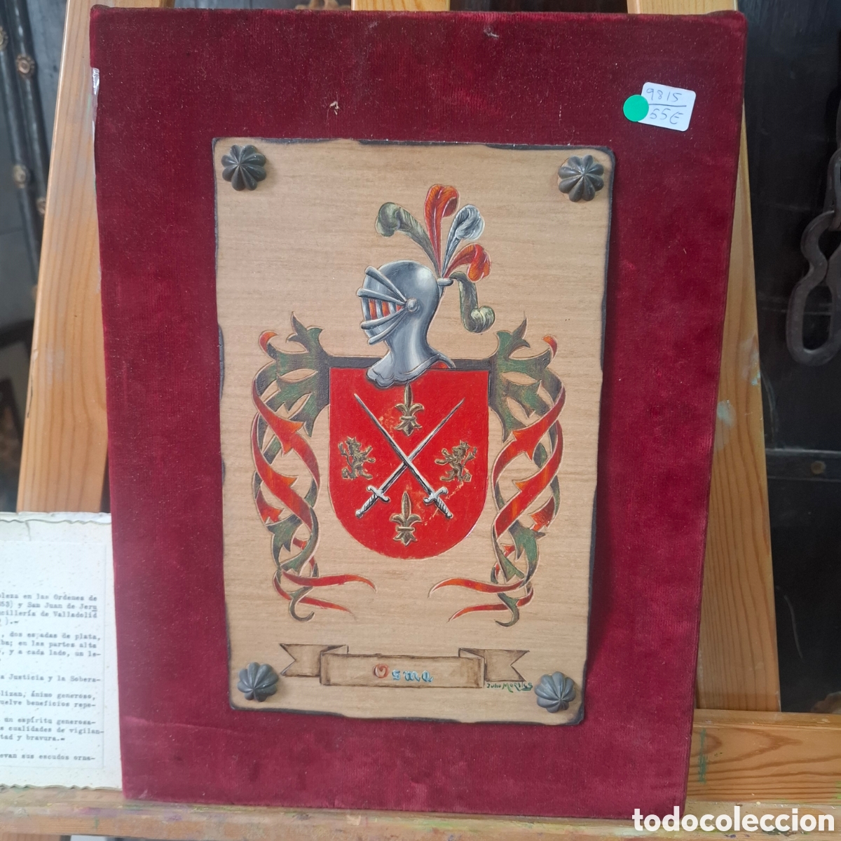 Coleccionismo: ESCUDO HERALDICO. APELLIDO OSMA. FIRMADO Julio Morales. PINTADO A MANO. 36X27