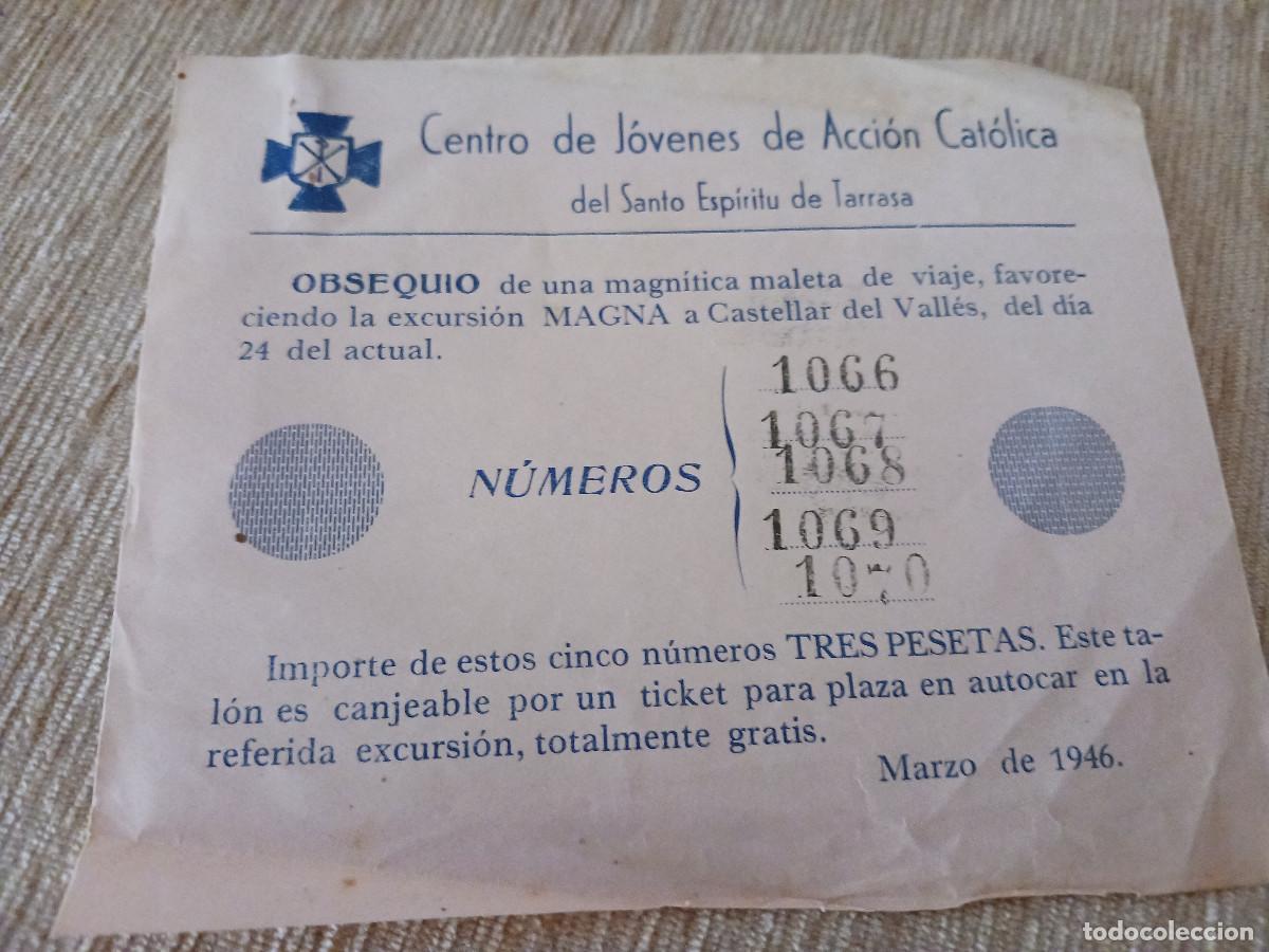 Coleccionismo: papeleta de sorteo de jovenes de accion catolica de tarrasa 1946