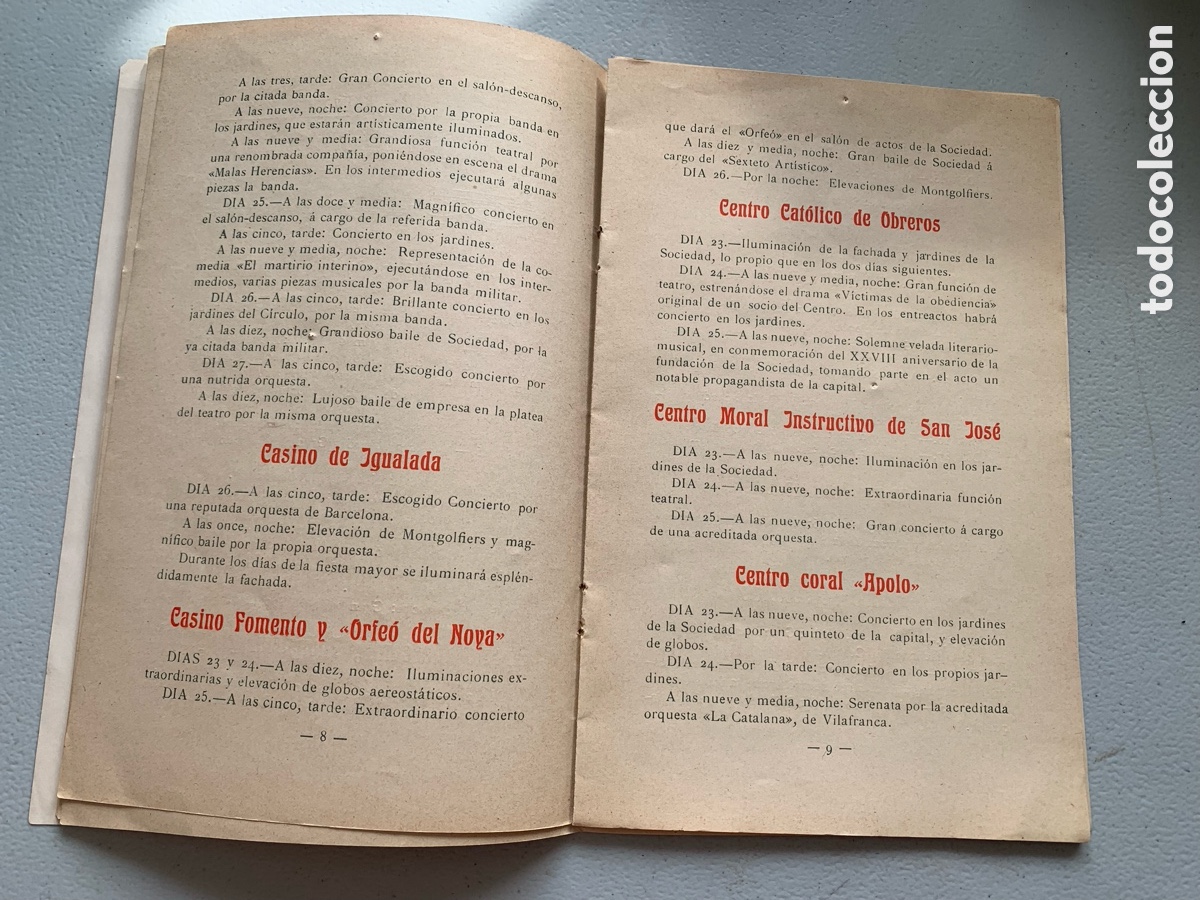 Coleccionismo: &bull;Programa de Fiesta Mayor IGUALADA 1910 - Foto 6