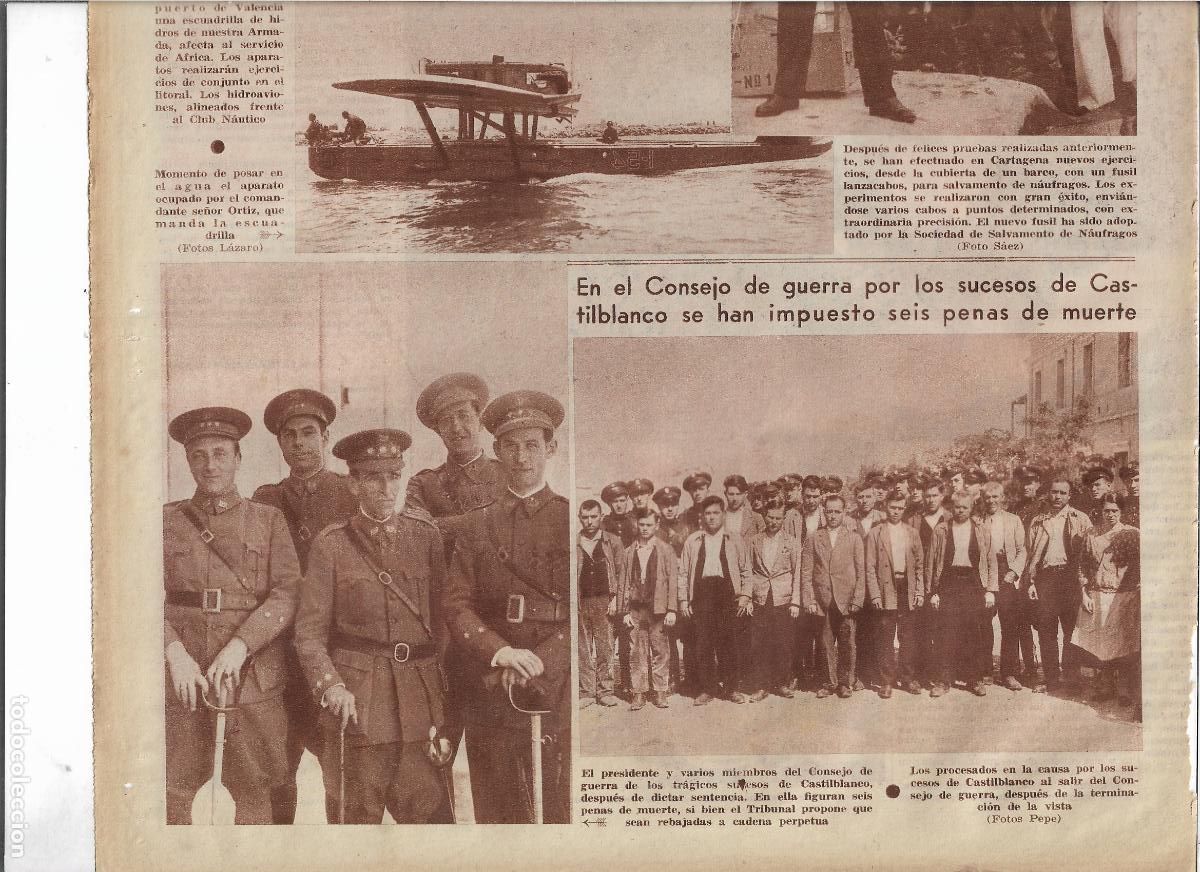 Coleccionismo: A&Ntilde;O 1933 RECORTE PRENSA SUCESOS DE CASTILBLANCO CONSEJO DE GUERRA SE IMPONEN 6 PENAS DE MUERTE