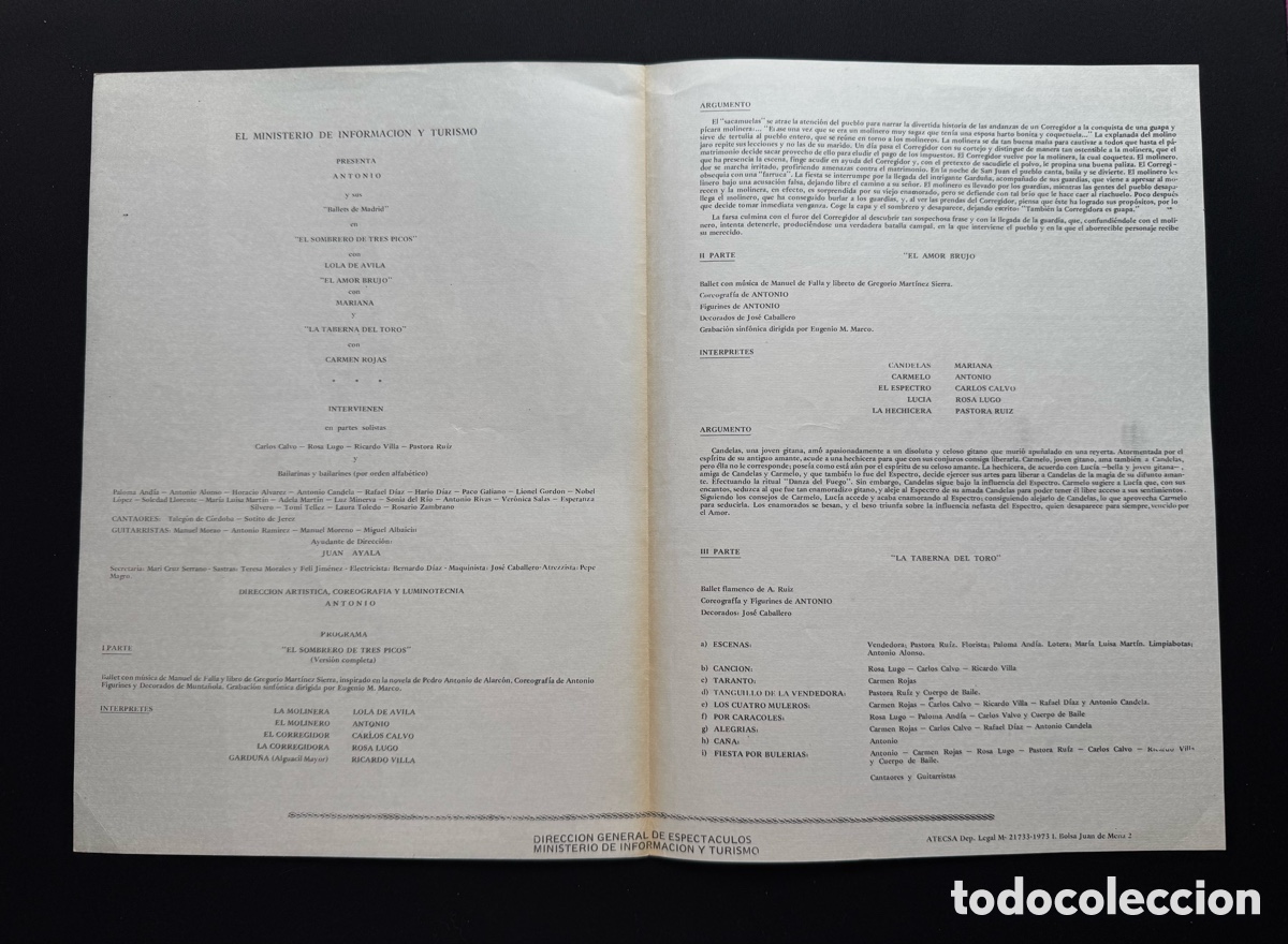 Coleccionismo: Programa Antonio y sus Ballets de Madrid, 1973, 29 x 21 cm - Foto 2