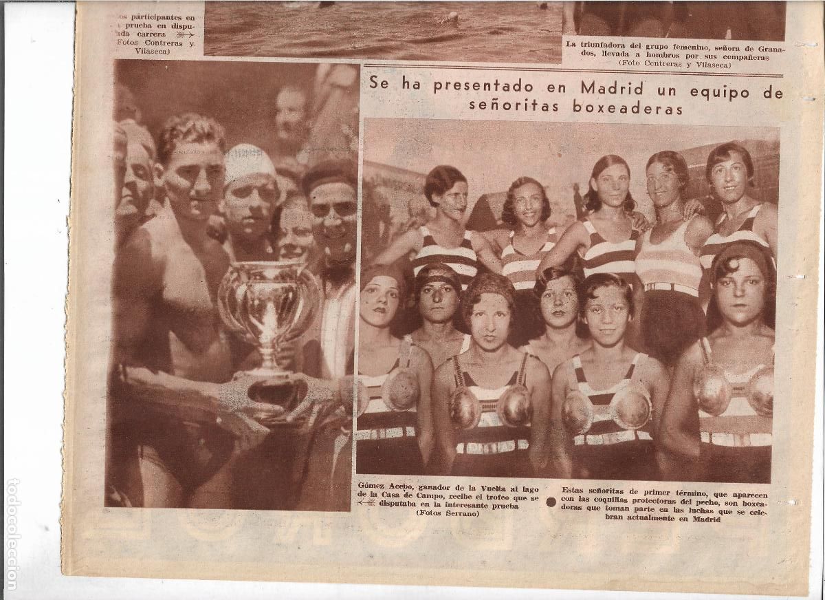 Coleccionismo: A&Ntilde;O 1933 RECORTE PRENSA MADRID PRESENTACION EQUIPO FEMENINO BOXEO COQUILLAS PROTECCION PECHO
