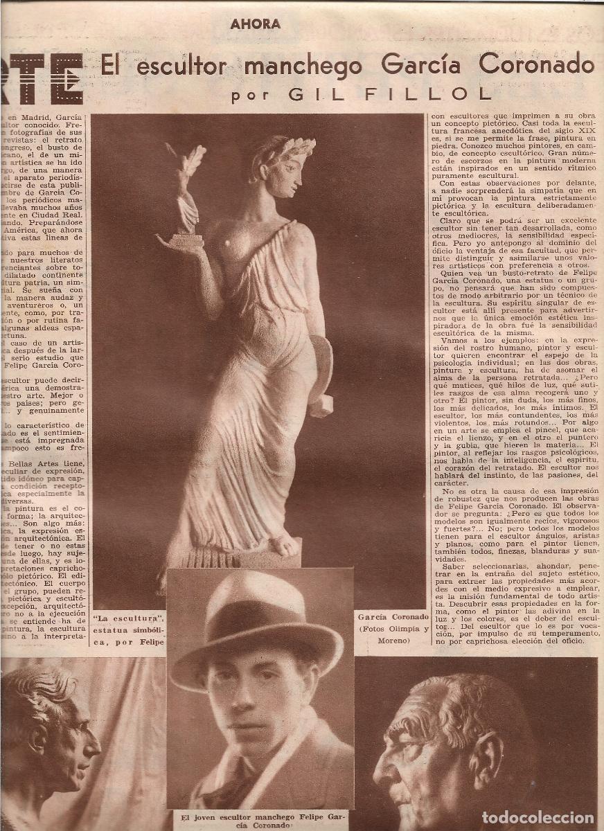 Coleccionismo: A&Ntilde;O 1933 RECORTE PRENSA ESCULTURA FELIPE GARCIA CORONADO CIUDAD REAL BUSTO JULIAN BESTEIRO