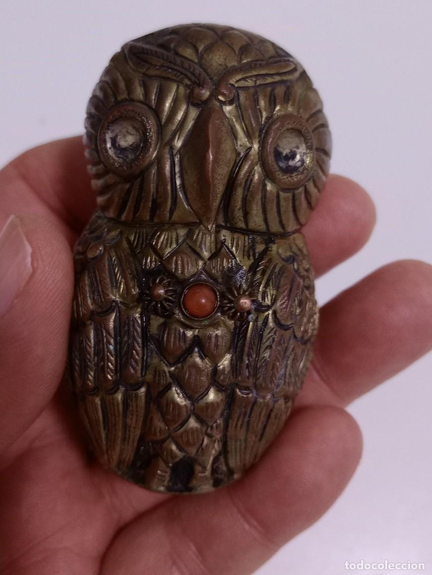 Coleccionismo: Figura de Buho metalico vintage antiguo