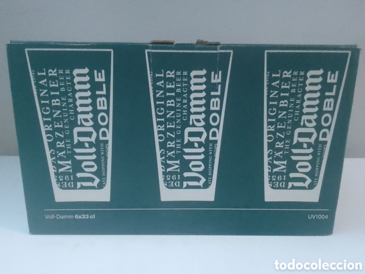 Coleccionismo: Caja con seis vasos cerveza VOLL - DAMM DOBLE MALTA 33 cl.